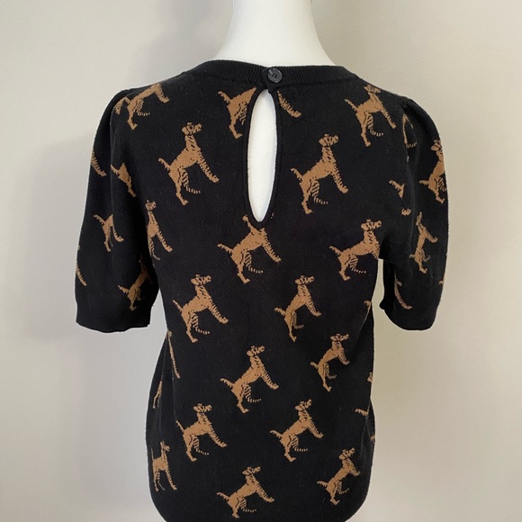 Maeve Anthropologie Black and Tan Dog Pattern Sweater Small - Picture 5 of 12